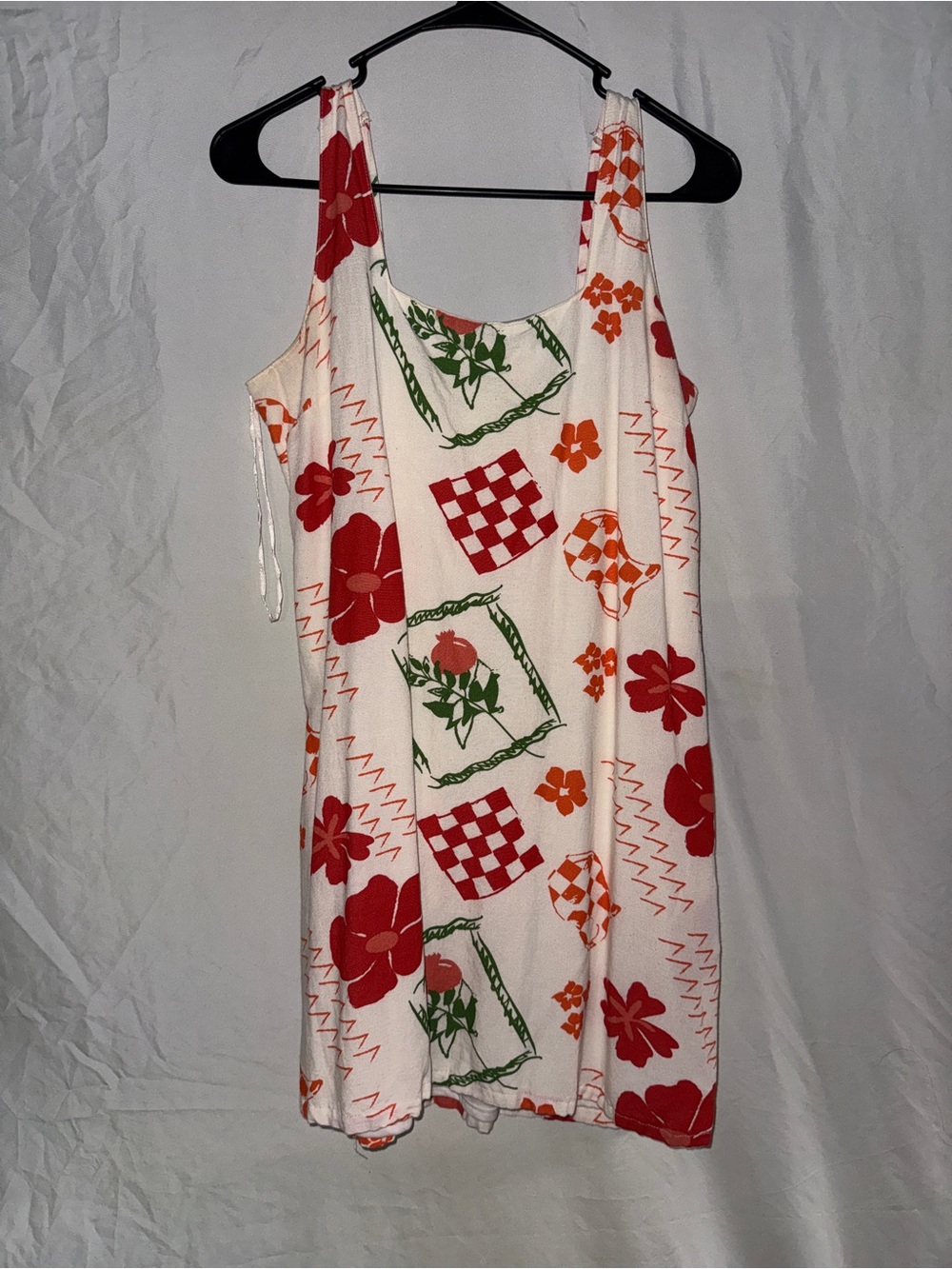Sleeveless Mini Dress in Red & Green Floral Print